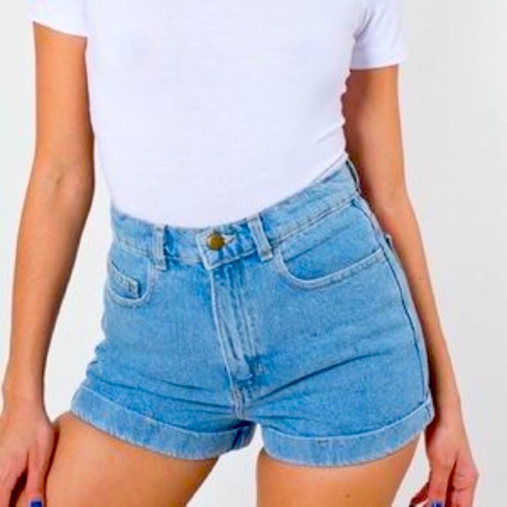 American Apparel High Waist Cuffed Denim Shorts 24